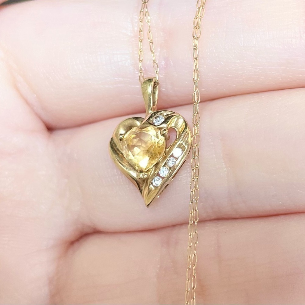 yellow orange citrine cz 10k solid yellow gold heart shaped pendant neck…​ - Picture 4 of 11